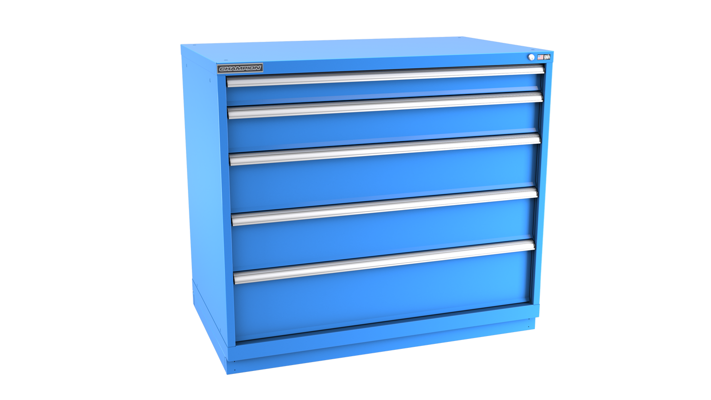 Champion Tool Storage EWS1800-0502-ILC-FTB-BB 5-Drawer Shallow Depth Modular Cabinet EWS0502 | 47"W x 41-3/4"H x 22-1/2"D, Bright Blue