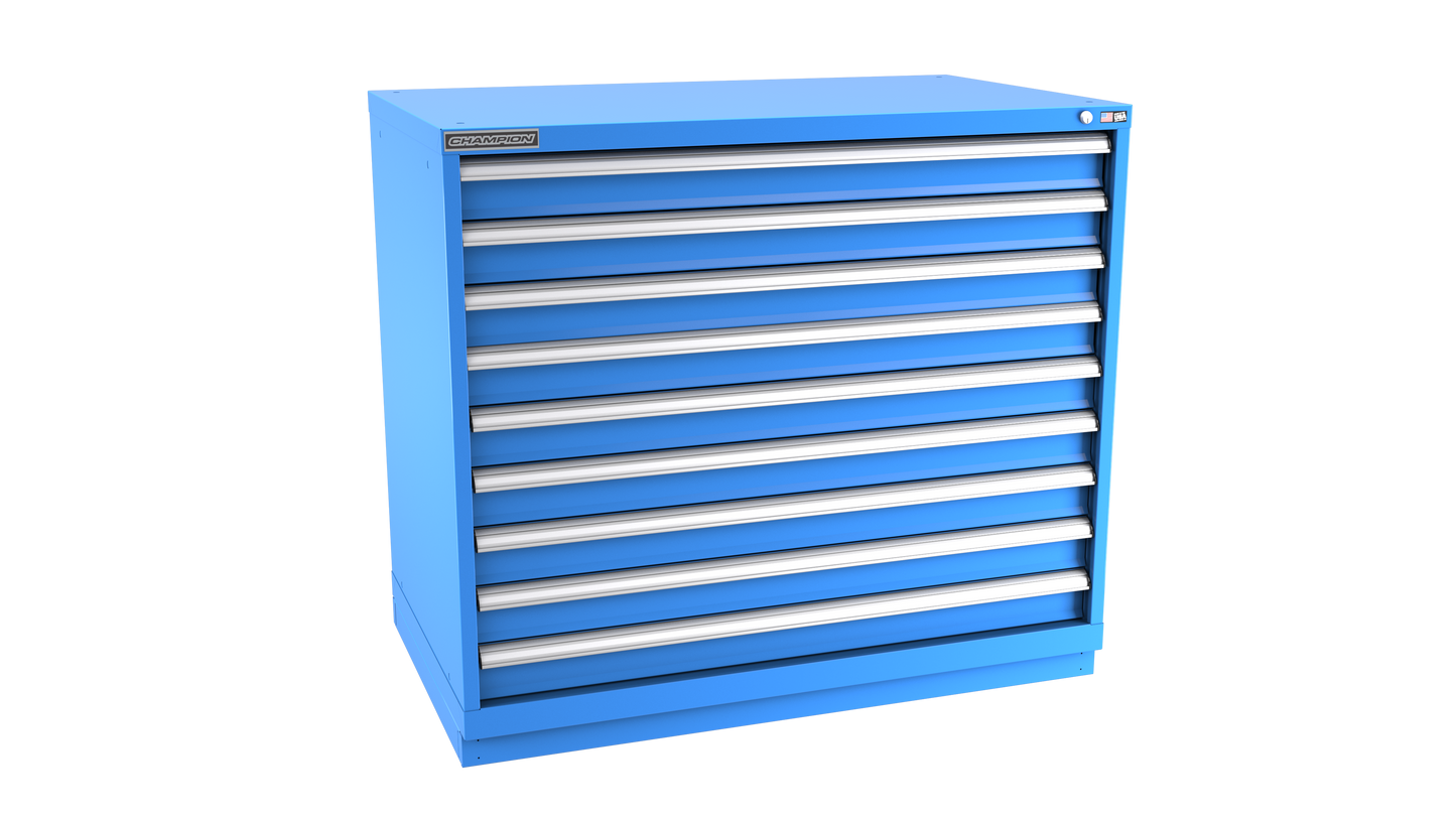 Champion Tool Storage EWS1800-0901-ILC-FTB-BB 9-Drawer Shallow Depth Modular Cabinet EWS0901 | 47"W x 41-3/4"H x 22-1/2"D, Bright Blue