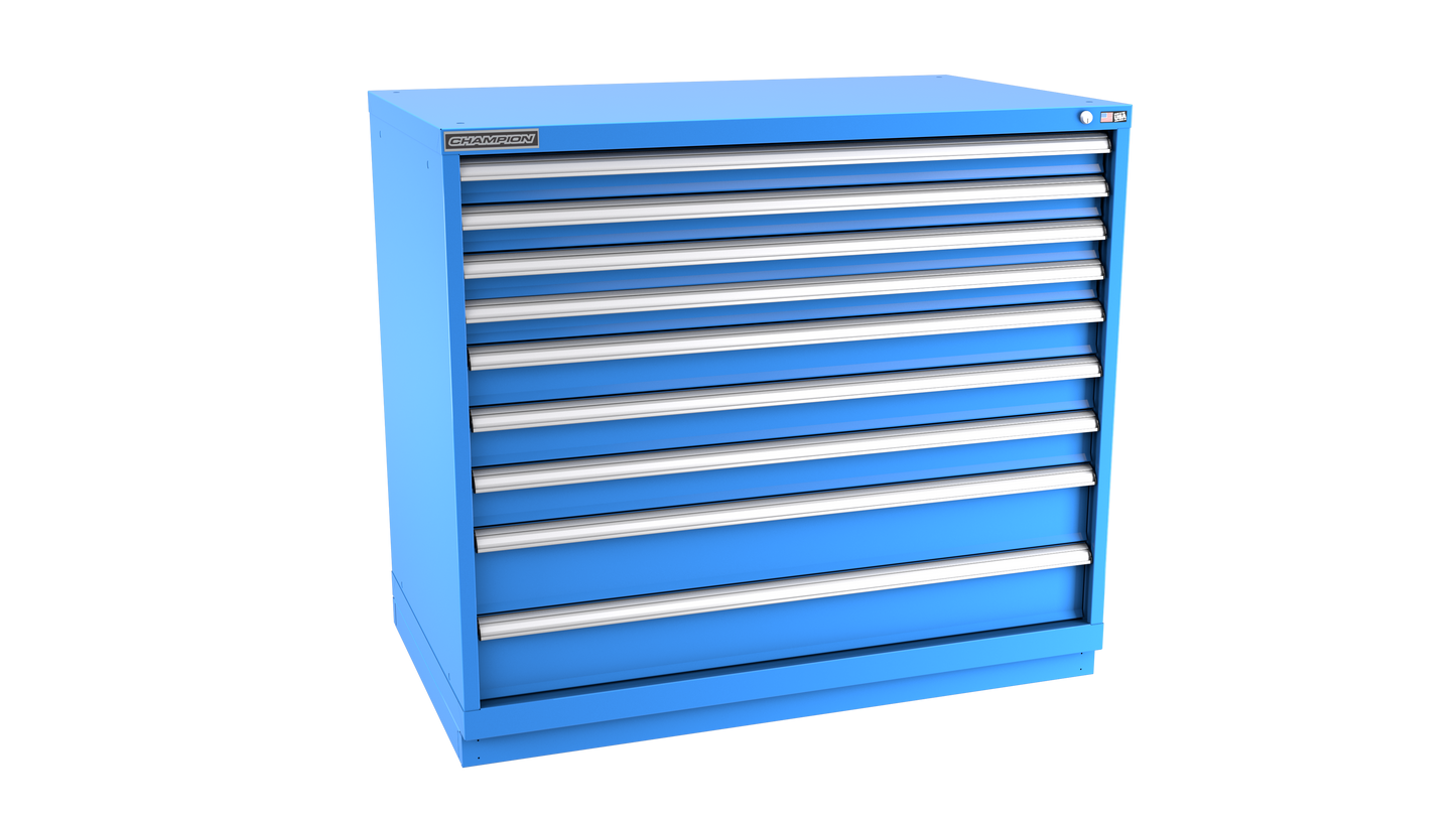 Champion Tool Storage EWS1800-0902-ILC-FTB-BB 9-Drawer Shallow Depth Modular Cabinet EWS0902 | 47"W x 41-3/4"H x 22-1/2"D, Bright Blue