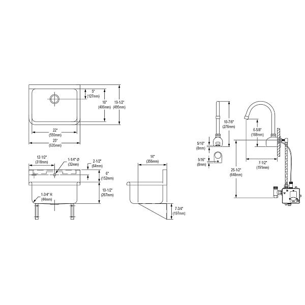 Elkay EWS2520SACMC Stainless Steel 25" x 19.5" x 10-1/2" Wall Hung Single Bowl Hand Wash Sink Kit