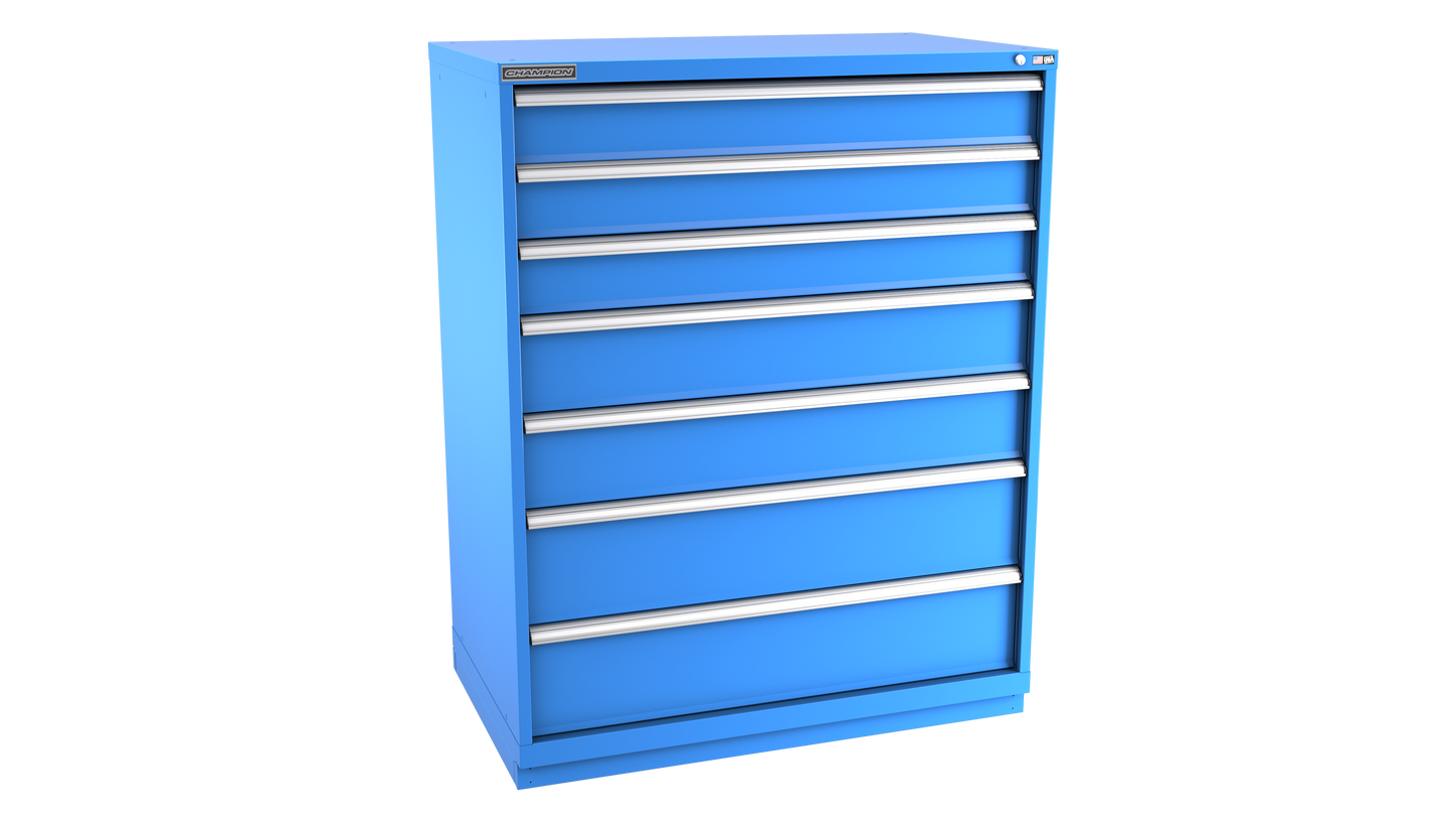 Champion Tool Storage EWS2700-0701-ILC-FTB-BB 7-Drawer Shallow Depth Modular Cabinet EWS0701 | 47"W x 59-1/2"H x 22-1/2"D, Bright Blue
