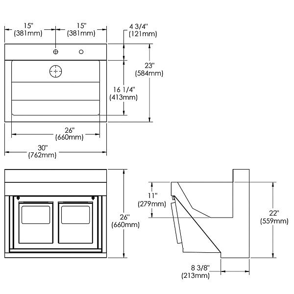 Elkay EWSF13026KWSC Stainless Steel 30" x 23" x 26" Wall Hung Single Bowl Surgeon Scrub Sink Kit