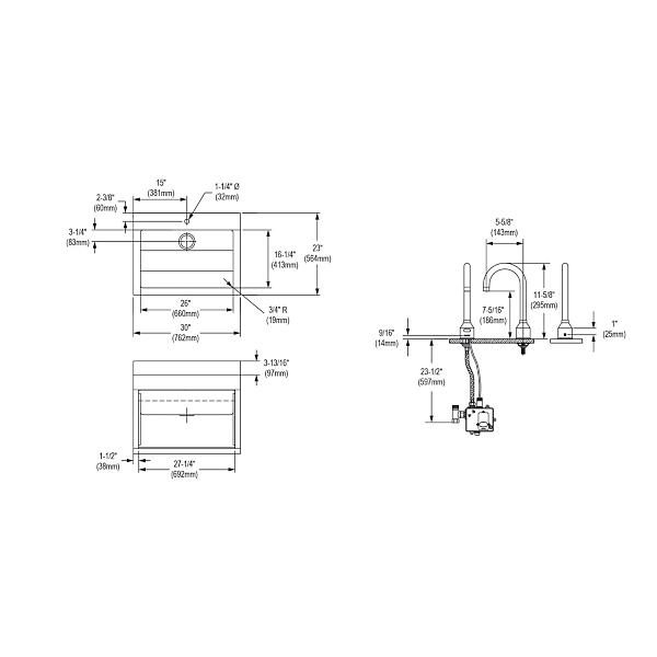 Elkay EWSF13026SACC Stainless Steel 30" x 23" x 26" Wall Hung Single Bowl Surgeon Scrub Sink Kit