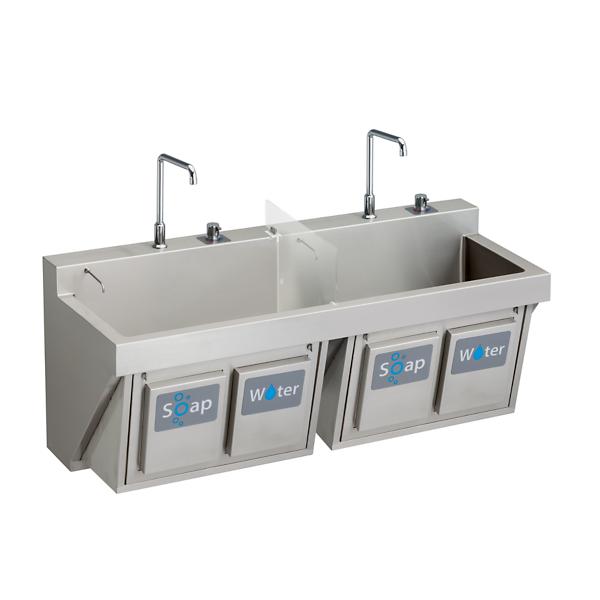 Elkay EWSF26026KWSC Stainless Steel 60" x 23" x 26" Wall Hung Double Station Surgeon Scrub Sink Kit