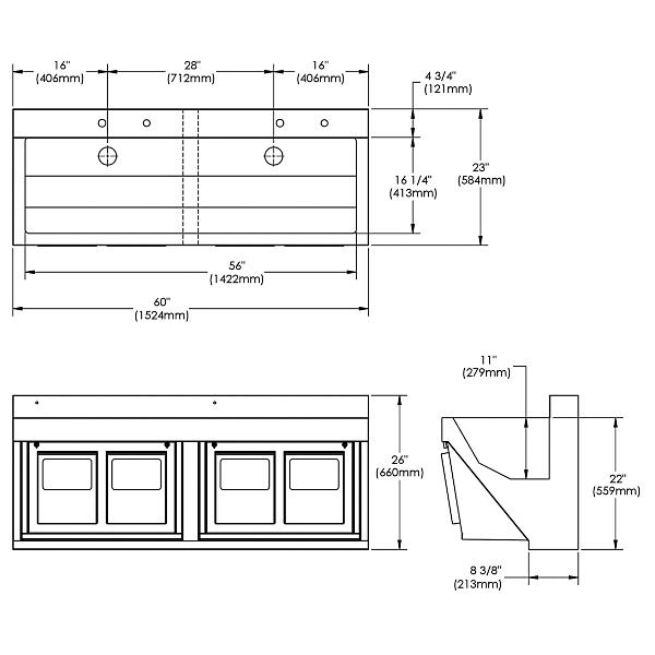 Elkay EWSF26026KWSC Stainless Steel 60" x 23" x 26" Wall Hung Double Station Surgeon Scrub Sink Kit