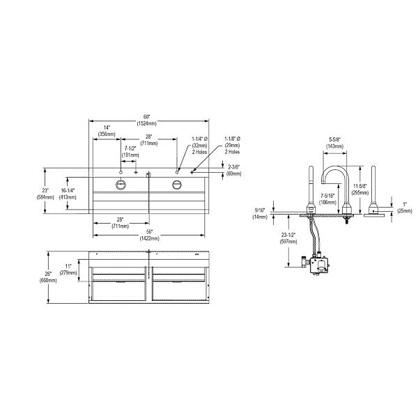 Elkay EWSF26026SACC Stainless Steel 60" x 23" x 26" Wall Hung Double Station Surgeon Scrub Sink Kit