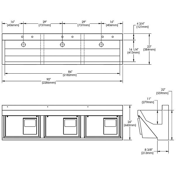 Elkay EWSF39026KWC Stainless Steel 90" x 23" x 26" Wall Hung Triple Station Surgeon Scrub Sink Kit