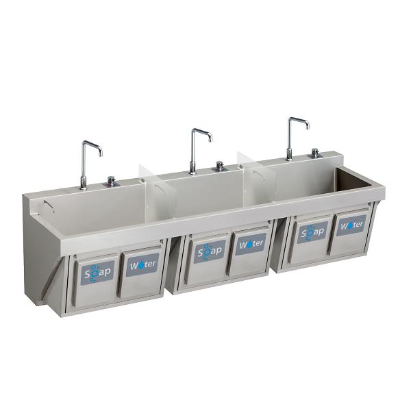 Elkay EWSF39026KWSC Stainless Steel 90" x 23" x 26" Wall Hung Triple Station Surgeon Scrub Sink Kit