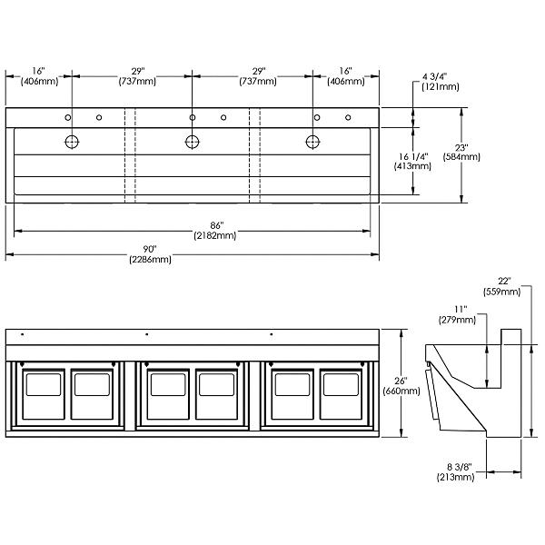 Elkay EWSF39026KWSC Stainless Steel 90" x 23" x 26" Wall Hung Triple Station Surgeon Scrub Sink Kit