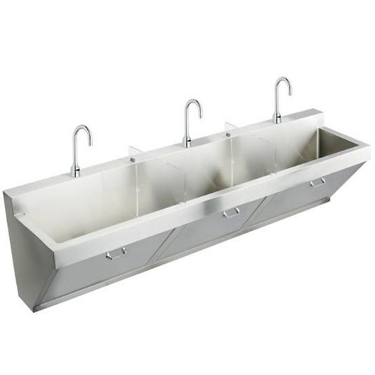 Elkay EWSF39026SACC Stainless Steel 90" x 23" x 26" Wall Hung Triple Station Surgeon Scrub Sink Kit