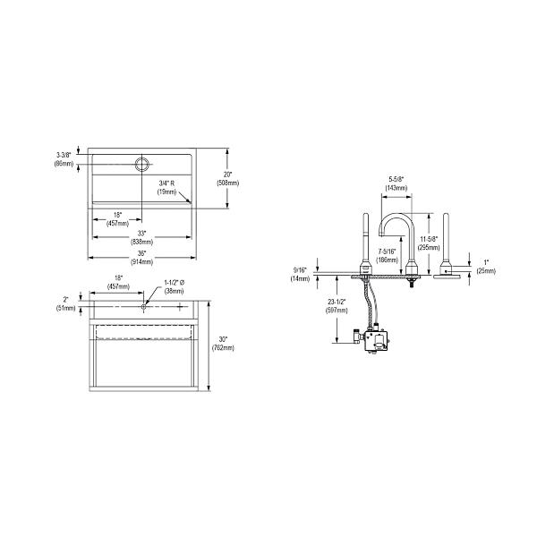 Elkay EWSFAD13620SACC Stainless Steel 33" x 16-13/16" x 30" Wall Hung Single Station Surgeon Scrub Sink Kit