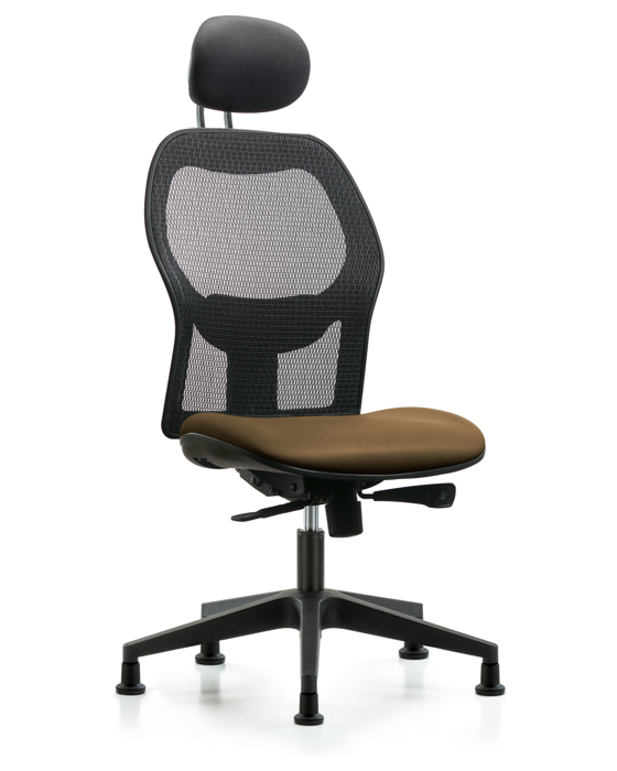 Blue Ridge Ergonomics EXE-VMDHCH-RG-H1-A0-RG-8809 Executive Windova Mesh Back Chair with Taupe Supernova™ Seat, Head Rest, & Stationary Glides
