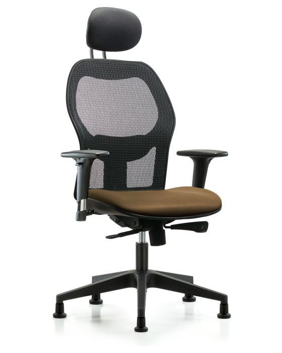 Blue Ridge Ergonomics EXE-VMDHCH-RG-H1-A1-RG-8809 Executive Windova Mesh Back Chair with Taupe Supernova™ Seat, Head Rest, Standard Adjustable Arms, & Stationary Glides