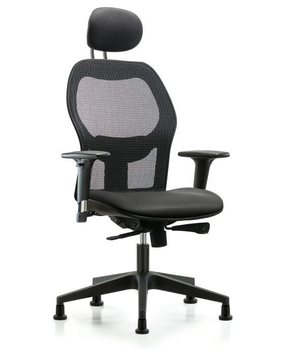 Blue Ridge Ergonomics EXE-VMDHCH-RG-H1-A1-RG-8823 Executive Windova Mesh Back Chair with Carbon Supernova™ Seat, Head Rest, Standard Adjustable Arms, & Stationary Glides