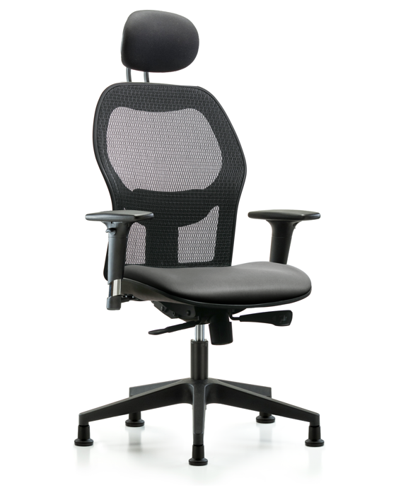 Blue Ridge Ergonomics EXE-VMDHCH-RG-H1-A1-RG-8840 Executive Windova Mesh Back Chair with Sterling Supernova™ Seat, Head Rest, Standard Adjustable Arms, & Stationary Glides