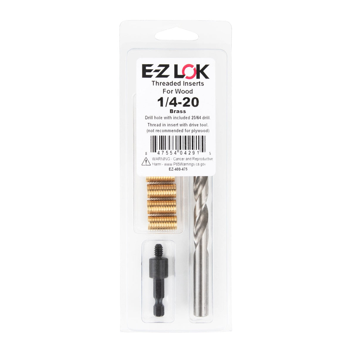 E-Z Knife™ Threaded Insert Installation Kit for Hard Wood - Brass - 1/4-20 - 0.75" Length