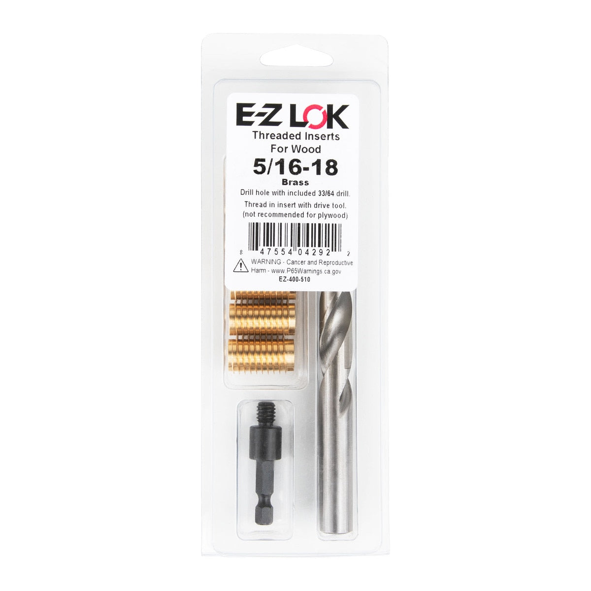 E-Z Knife™ Threaded Insert Installation Kit for Hard Wood - Brass - 5/16-18 - 1.00" Length