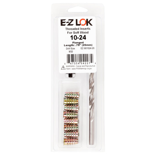 E-Z Hex™ Threaded Insert Installation Kit for Soft Wood - Flanged - 10-24 x 20mm