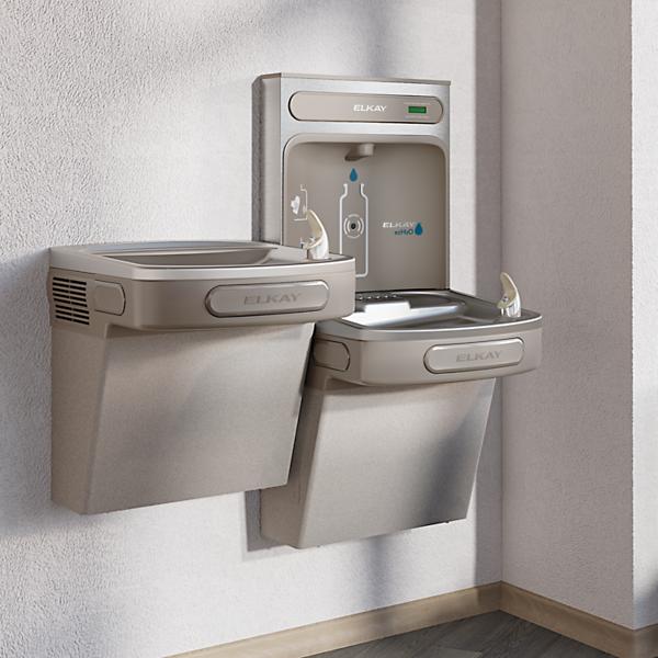 Elkay EZSTLDDWSLK ezH2O® Bottle Filling Station & Versatile Bi-Level ADA Cooler Non-Filtered Non-Refrigerated Light Gray