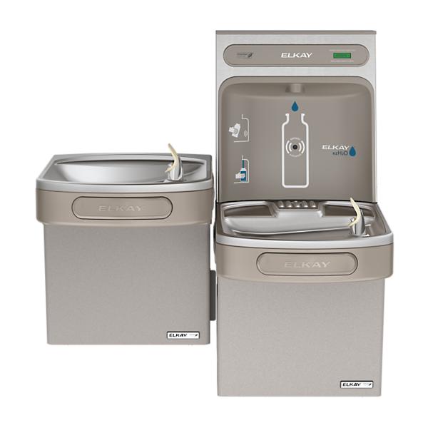 Elkay EZSTLG8WSLK ezH2O® Bottle Filling Station & Versatile Bi-Level ADA Cooler High Efficiecny Non-Filtered Refrigerated Light Gray