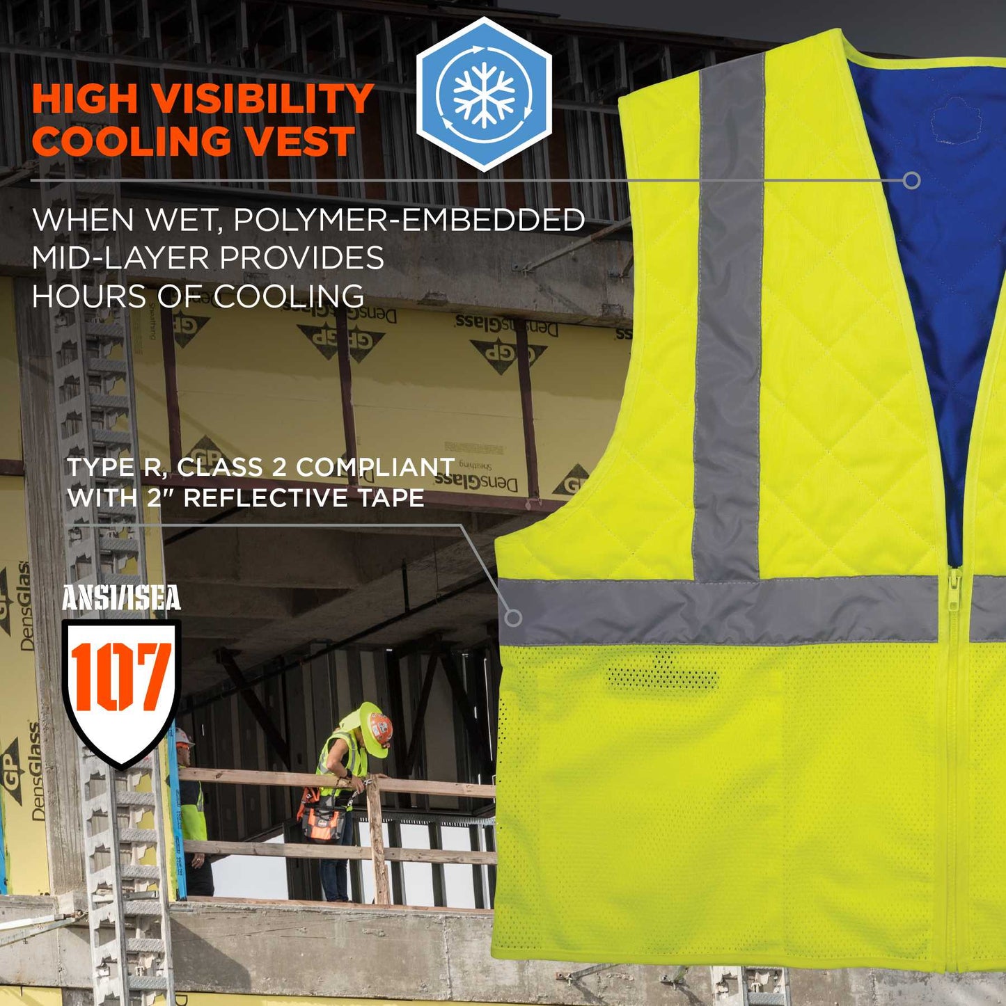 Ergodyne 12715 Chill-Its 6668 Hi-Vis Safety Cooling Vest - Type R, Class 2 XL (Lime)