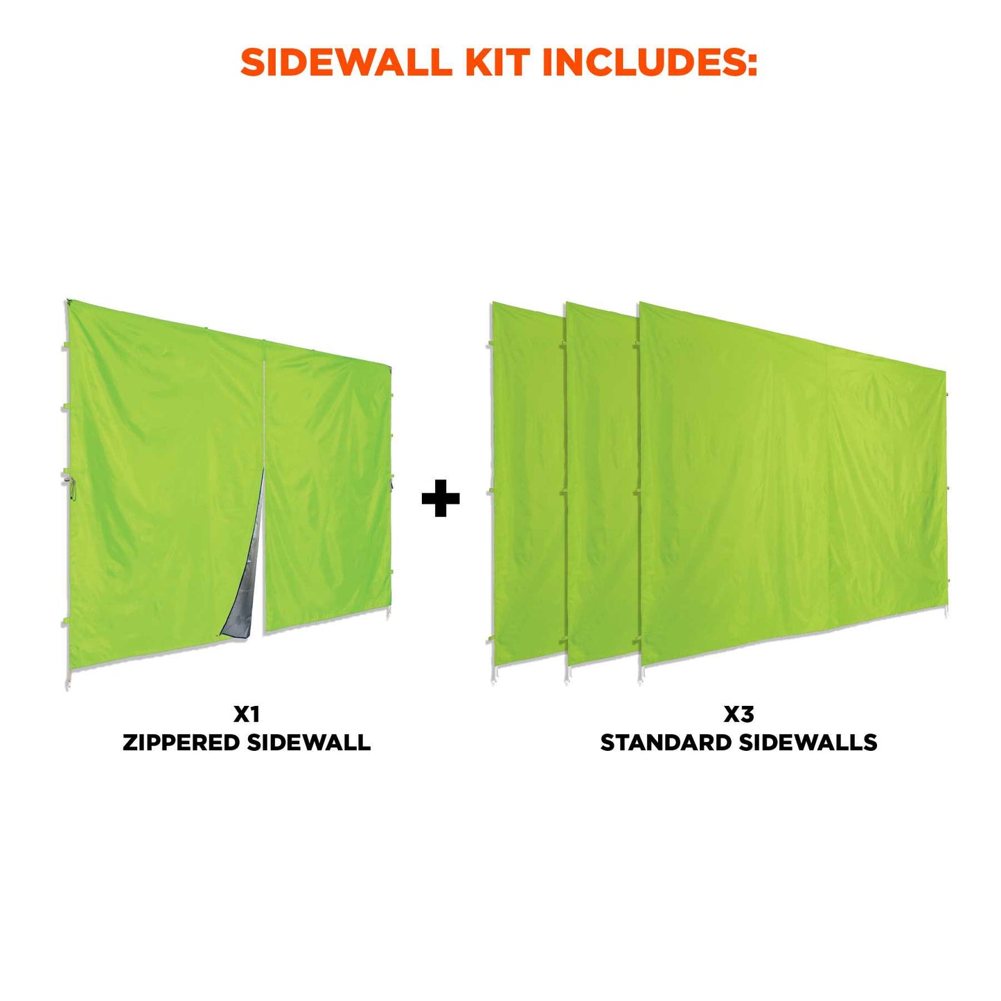 Ergodyne 12984 SHAX 6054 Pop-Up Tent Sidewall Kit - Includes 4 Walls - 10ft x 10ft  (Lime)