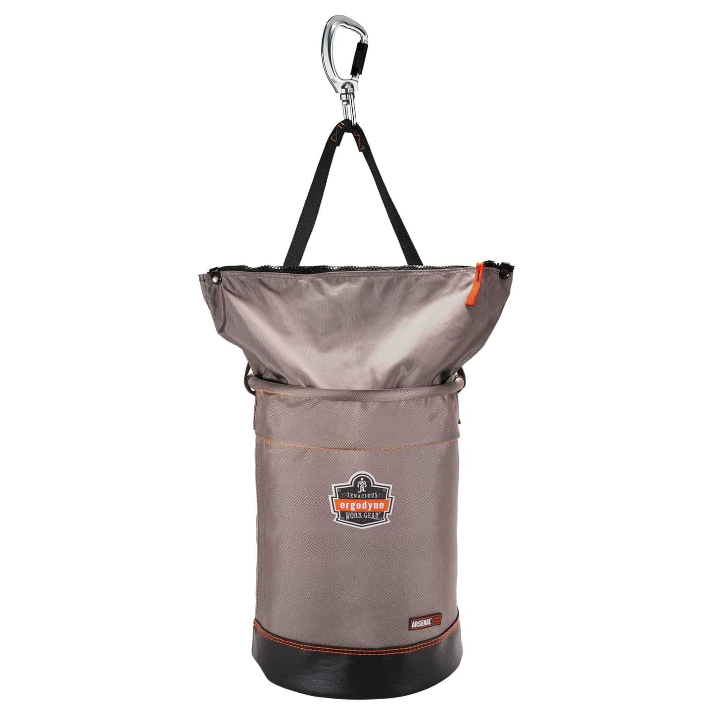 Ergodyne 15974 Arsenal 5974 Large Nylon Hoist Bucket Tool Bag - Swiveling Carabiner, Zipper Top L (Gray)