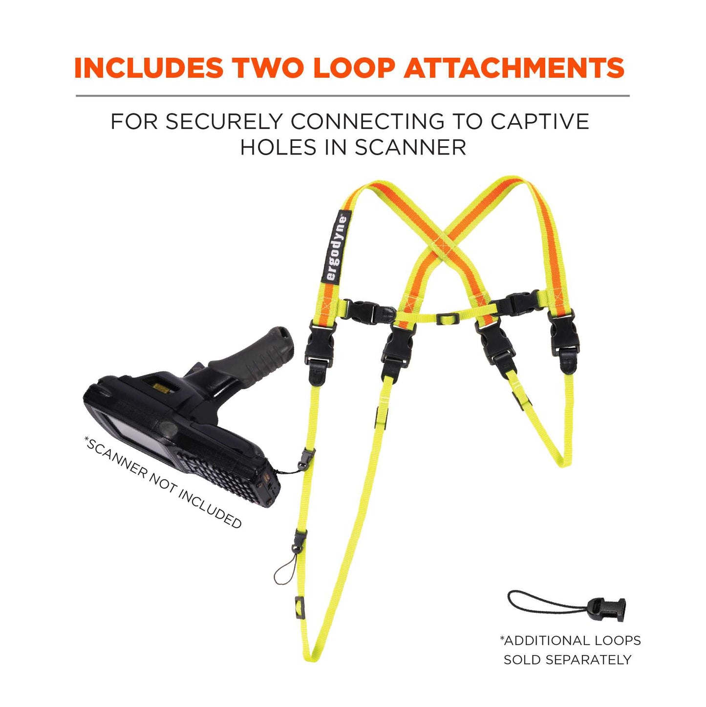 Ergodyne 19133 Squids 3132 Barcode Scanner Harness + Lanyard for Mobile Computers S (Hi-Vis Lime)