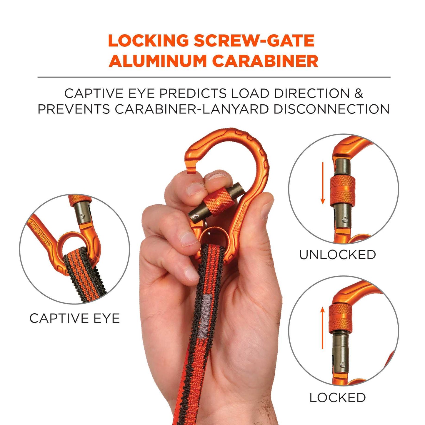 Ergodyne 19804 Squids 3104F(x) Tool Lanyard - Carabiner and Choke Loop - 10lbs Standard (Orange and Gray)