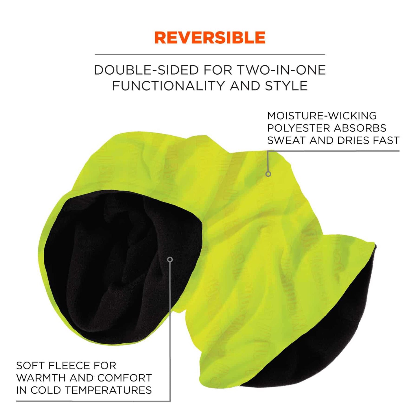 Ergodyne 42320 N-Ferno 6491 Reversible Thermal Multi-Band - Fleece Interior, Polyester Exterior  (Lime)