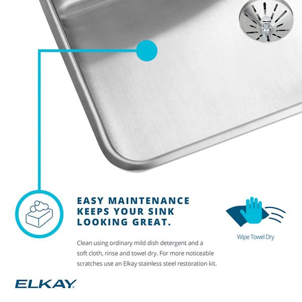 Elkay DRKR25224 Lustertone® Classic Stainless Steel 25" x 22" x 7-5/8" Single Bowl Drop-in Classroom Sink