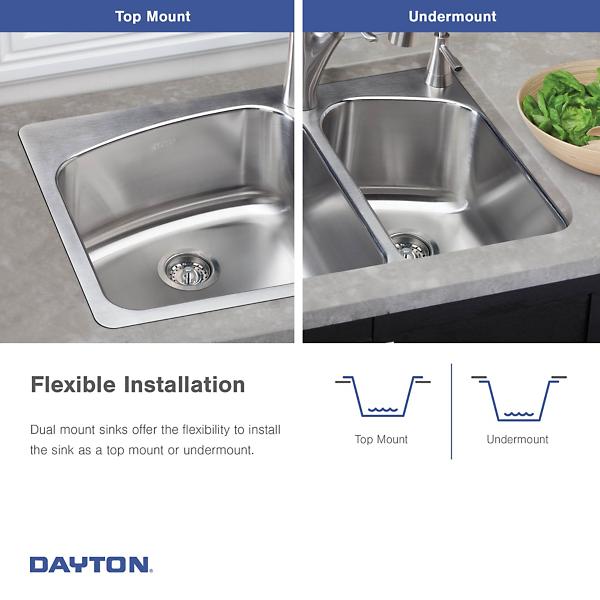 Elkay DPXSR23322 Dayton® Stainless Steel 33" x 22" x 8" Equal Double Bowl Dual Mount Sink