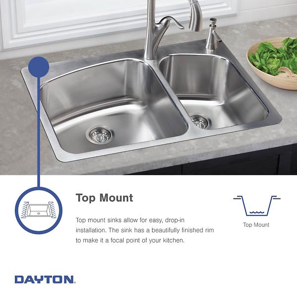 Elkay DSE23321 Dayton® Stainless Steel 33" x 21-1/4" x 8-1/16" Equal Double Bowl Drop-in Sink