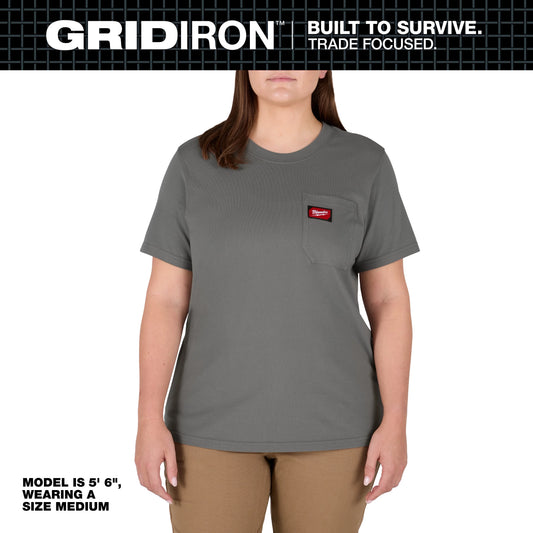 Milwaukee Tool F451G-XS Women's GRIDIRON Pocket T-Shirt - Short Sleeve Gray (XS), 1 EA