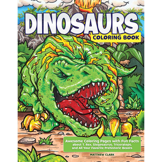 Paradise Clay FCP079 Dinosaurs Coloring Book: Awesome Coloring Pages with Fun Facts about T. Rex, Stegosaurus, Triceratops, and All Your Favorite Prehistoric Beasts - Book