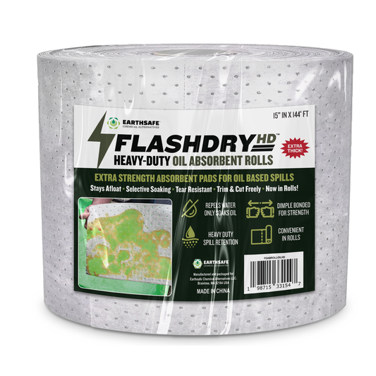 EarthSafe FDABROLLOILHD FlashDry Heavy-Duty Oil Spill Absorbent Roll (15 in x 144 ft) - Heavy Duty 300GSM