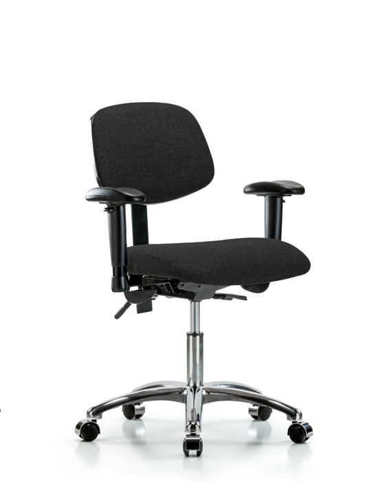 Blue Ridge Ergonomics FDHCH-CR-T0-A1-CC-F42 Rutledge Fabric Chair Chrome - Desk Height with Adjustable Arms & Casters in Black Fabric