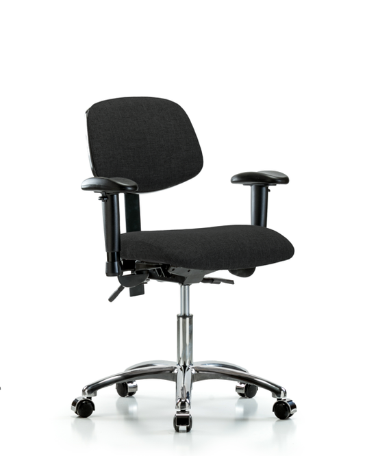Blue Ridge Ergonomics FDHCH-CR-T0-A1-CC-F42 Rutledge Fabric Chair Chrome - Desk Height with Adjustable Arms & Casters in Black Fabric
