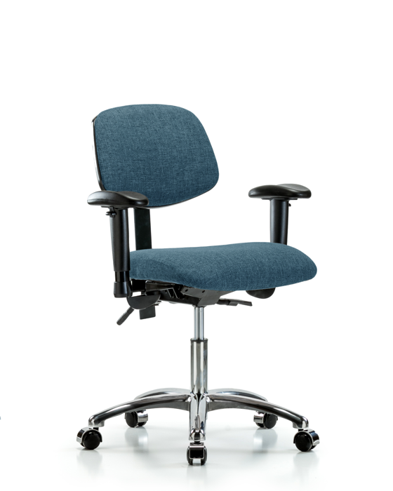 Blue Ridge Ergonomics FDHCH-CR-T0-A1-CC-F43 Rutledge Fabric Chair Chrome - Desk Height with Adjustable Arms & Casters in Blue Fabric
