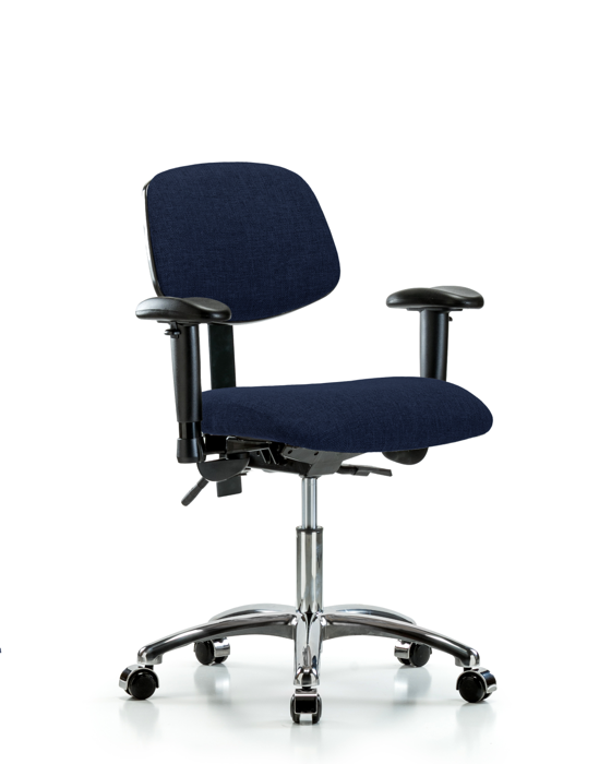 Blue Ridge Ergonomics FDHCH-CR-T0-A1-CC-F45 Rutledge Fabric Chair Chrome - Desk Height with Adjustable Arms & Casters in Navy Fabric