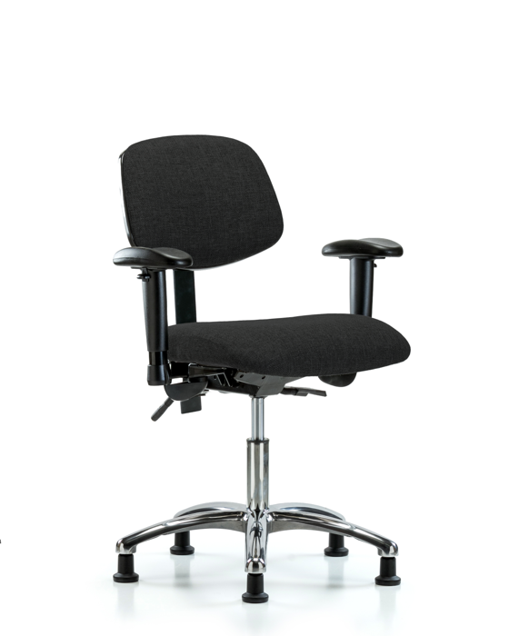 Blue Ridge Ergonomics FDHCH-CR-T0-A1-RG-F42 Rutledge Fabric Chair Chrome - Desk Height with Adjustable Arms & Stationary Glides in Black Fabric