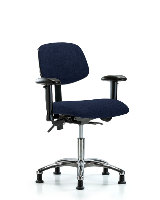 Blue Ridge Ergonomics FDHCH-CR-T0-A1-RG-F45 Rutledge Fabric Chair Chrome - Desk Height with Adjustable Arms & Stationary Glides in Navy Fabric