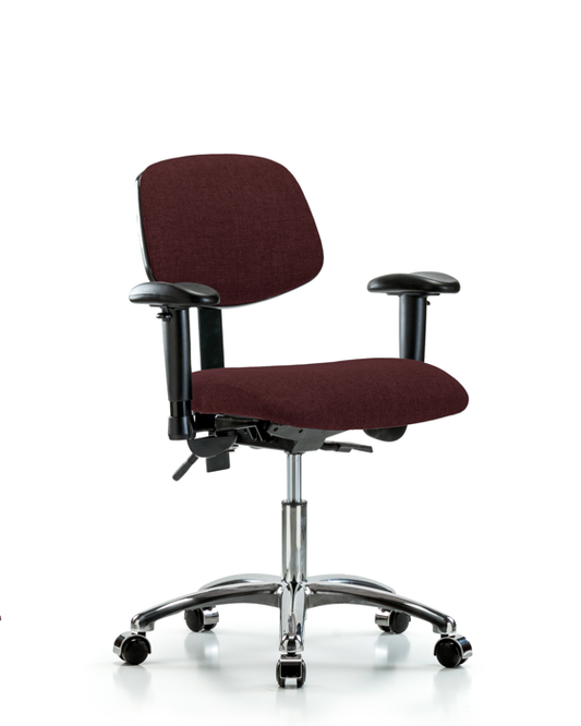 Blue Ridge Ergonomics FDHCH-CR-T1-A1-CC-F41 Rutledge Fabric Chair Chrome - Desk Height with Seat Tilt, Adjustable Arms, & Casters in Burgundy Fabric