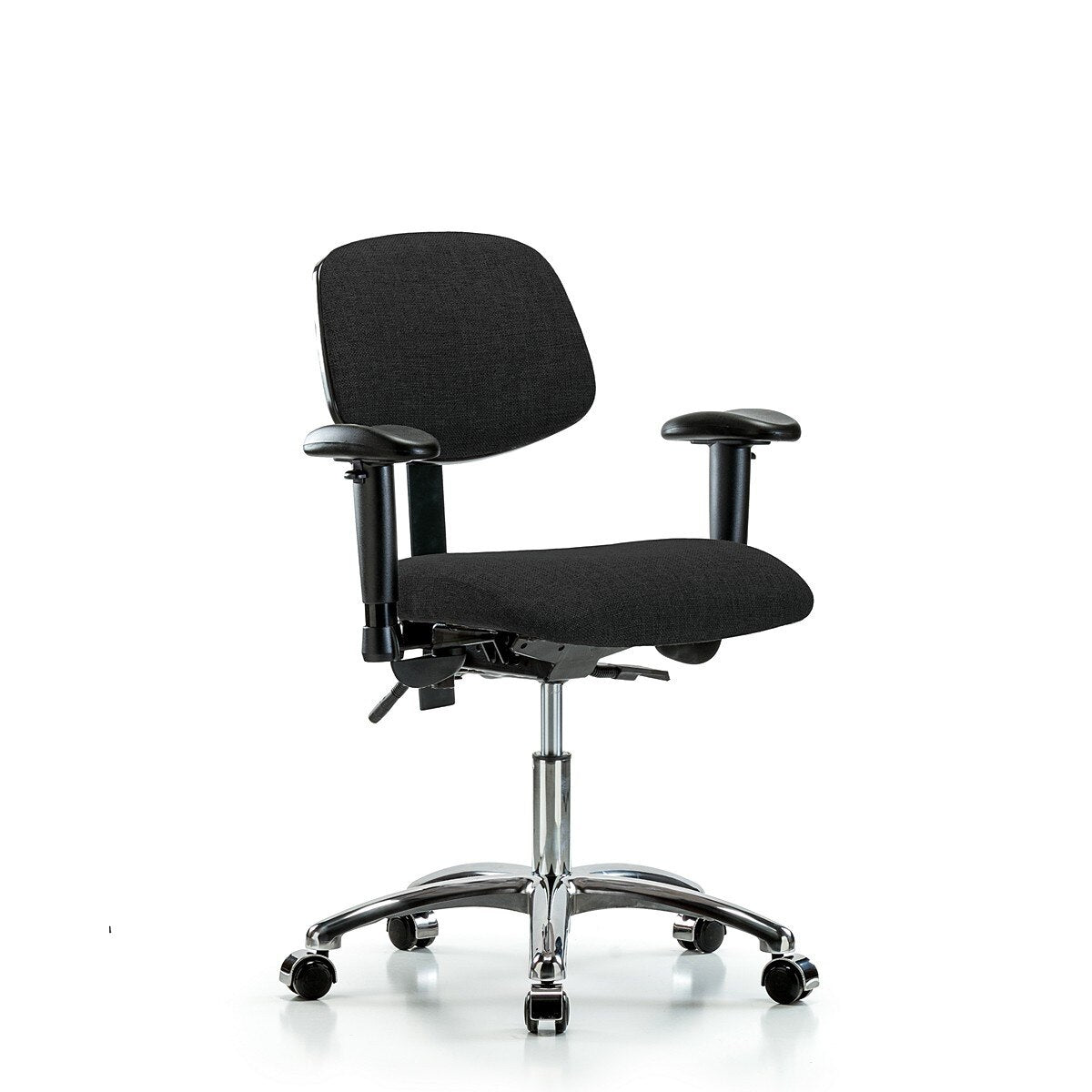 Blue Ridge Ergonomics FDHCH-CR-T1-A1-CC-F42 Rutledge Fabric Chair Chrome - Desk Height with Seat Tilt, Adjustable Arms, & Casters in Black Fabric