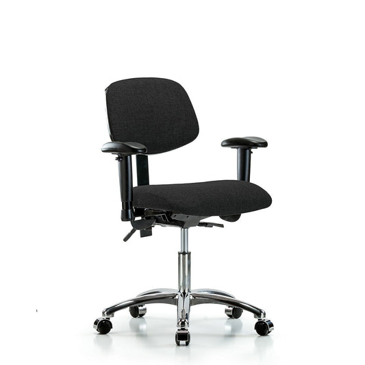 Blue Ridge Ergonomics FDHCH-CR-T1-A1-CC-F42 Rutledge Fabric Chair Chrome - Desk Height with Seat Tilt, Adjustable Arms, & Casters in Black Fabric