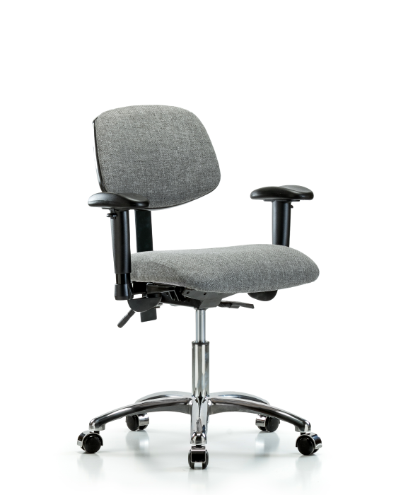 Blue Ridge Ergonomics FDHCH-CR-T1-A1-CC-F44 Rutledge Fabric Chair Chrome - Desk Height with Seat Tilt, Adjustable Arms, & Casters in Gray Fabric