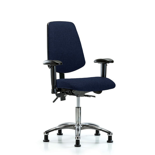Blue Ridge Ergonomics FDHCH-MB-CR-T0-A1-RG-F45 Rutledge Fabric Chair Chrome - Desk Height with Medium Back, Adjustable Arms, & Stationary Glides in Navy Fabric