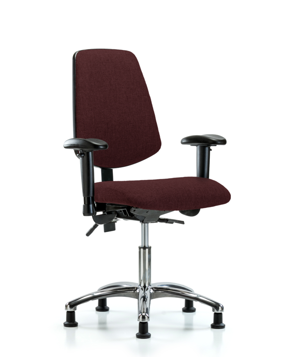 Blue Ridge Ergonomics FDHCH-MB-CR-T1-A1-RG-F41 Rutledge Fabric Chair Chrome - Desk Height with Medium Back, Seat Tilt, Adjustable Arms, & Stationary Glides in Burgundy Fabric
