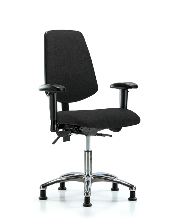Blue Ridge Ergonomics FDHCH-MB-CR-T1-A1-RG-F42 Rutledge Fabric Chair Chrome - Desk Height with Medium Back, Seat Tilt, Adjustable Arms, & Stationary Glides in Black Fabric