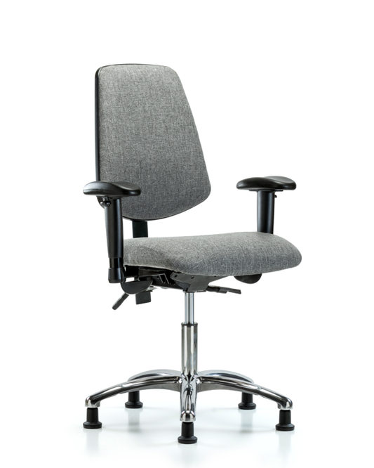 Blue Ridge Ergonomics FDHCH-MB-CR-T1-A1-RG-F44 Rutledge Fabric Chair Chrome - Desk Height with Medium Back, Seat Tilt, Adjustable Arms, & Stationary Glides in Gray Fabric